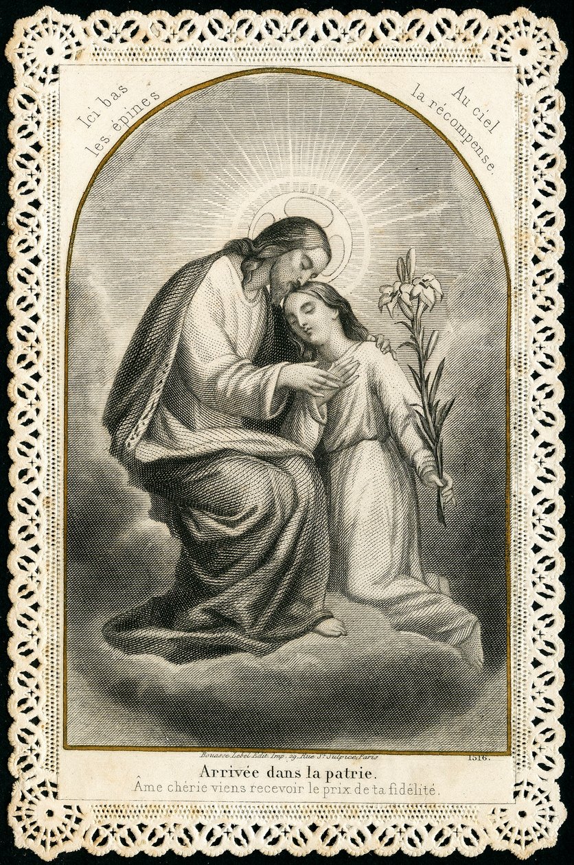 Imagem piedosa: Jesus recebendo as almas dos fiéis (gravura) de Anonymous Anonymous