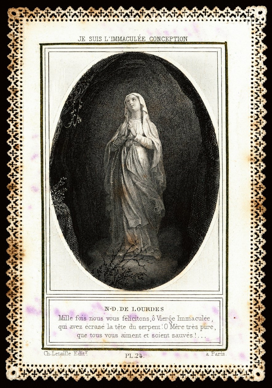 Imagem piedosa: Cartão "Notre Dame de Lourdes" Dentelee. Século XIX. Colecção privada. de Anonymous Anonymous