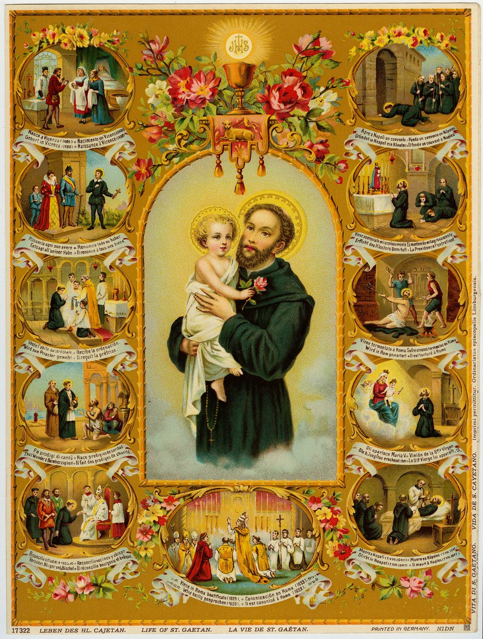 Imagem piedosa: Santo Cajetan, Gaetano dei Conti di Tiene fundador dos Teatinos (cromolitografia) de Anonymous Anonymous