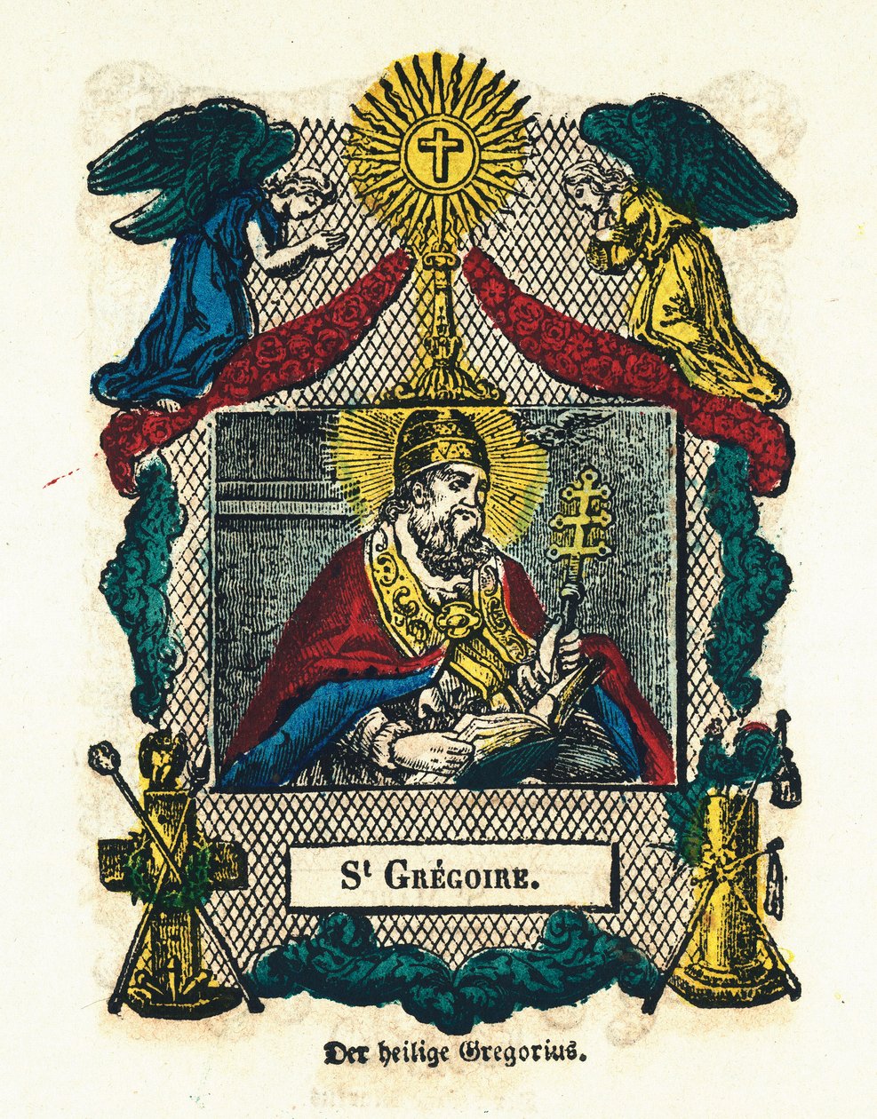 Imagem piedosa: Santo: Gregoire I, o Grande. Gravura da colecção privada do século XIX de Anonymous Anonymous