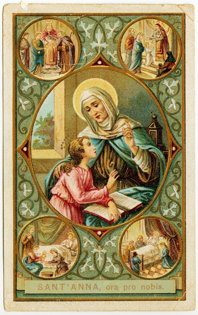 Imagem piedosa: cenas da vida de Santa Ana, O casamento, o nascimento de Maria, a apresentação ao Templo e a morte (cromolitografia) de Anonymous Anonymous