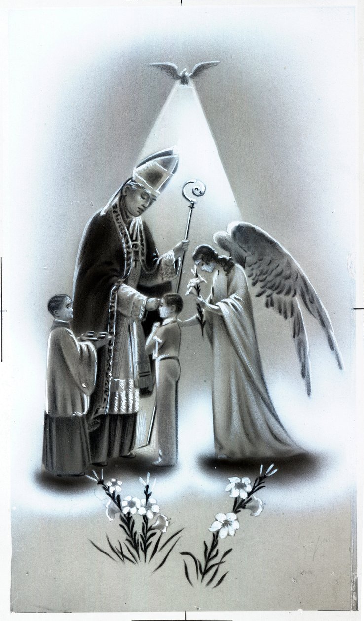 Imagem piedosa: a profissão de fé, etapa da educação religiosa cristã. Cartão de colecção privada de Anonymous Anonymous