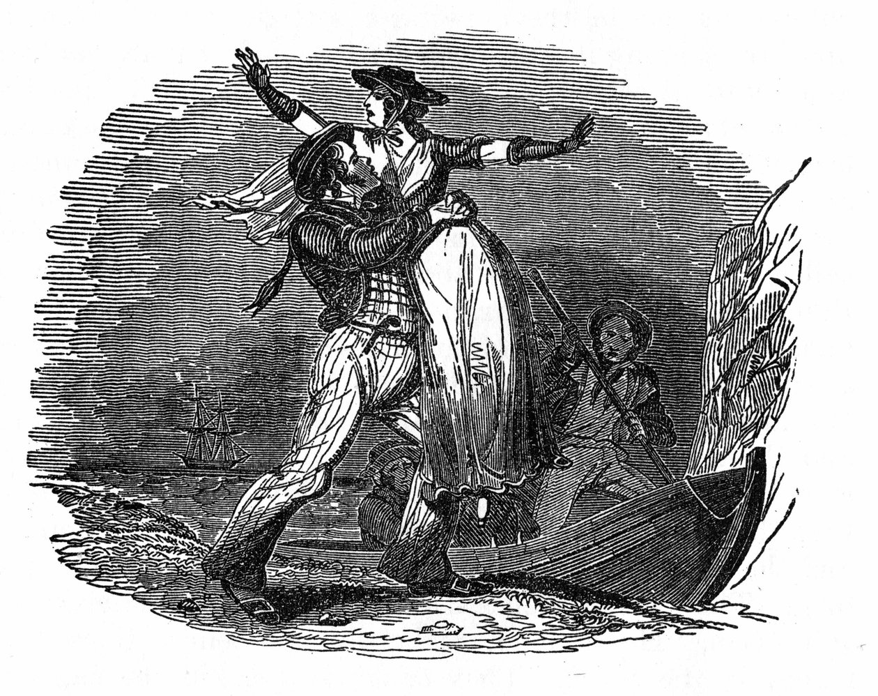 O pirata Charles Gibbs leva uma rapariga holandesa do seu navio (início do século XIX). Gravação de "O próprio livro pirata" de 1837. de Anonymous Anonymous