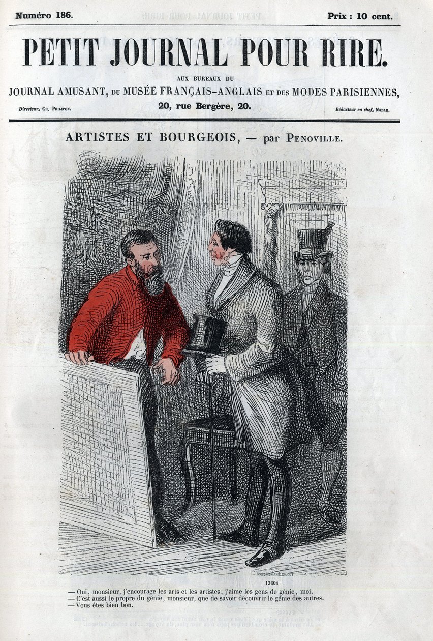 Caricatura política e social durante o Segundo Império. "Artista e burguês": conversa entre amador da arte burguesa (mecenas). Gravura em "Petity Journal pour rire". de Anonymous Anonymous