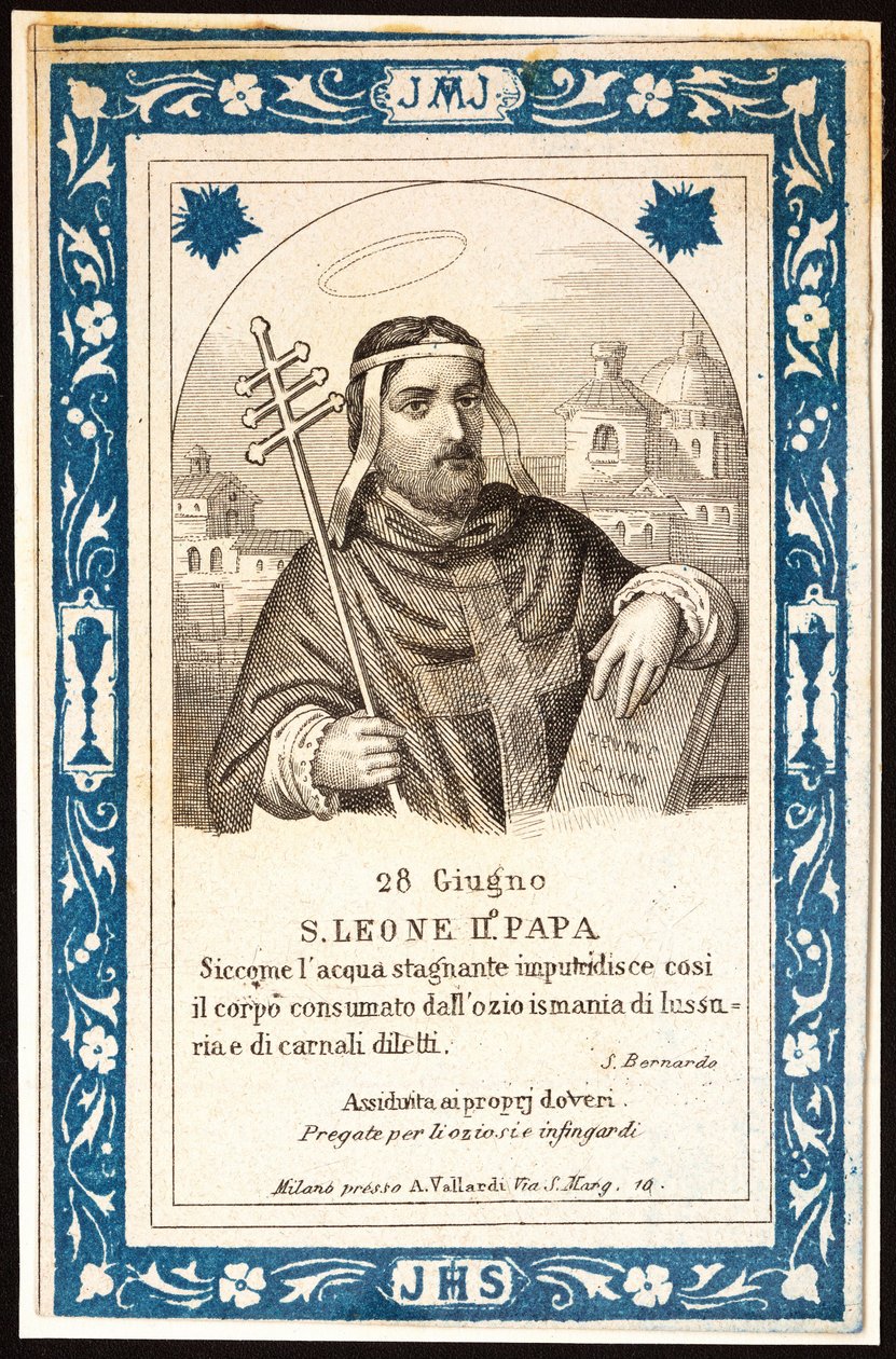Papa São Leão (Leone) II (século VII) Imagem piedosa. Cartão postal. O início do século XX. Coleção Privada. de Anonymous Anonymous