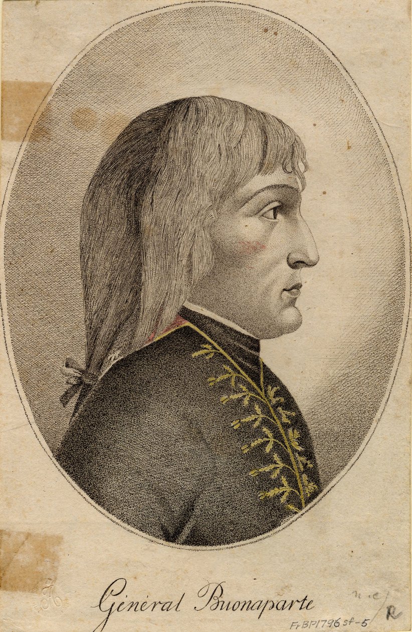 "Retrato do General Napoleão Bonaparte (1769-1821)" Gravura anónima 1796 Dim 19,2x12,5 cm Colecção Privada de Anonymous Anonymous