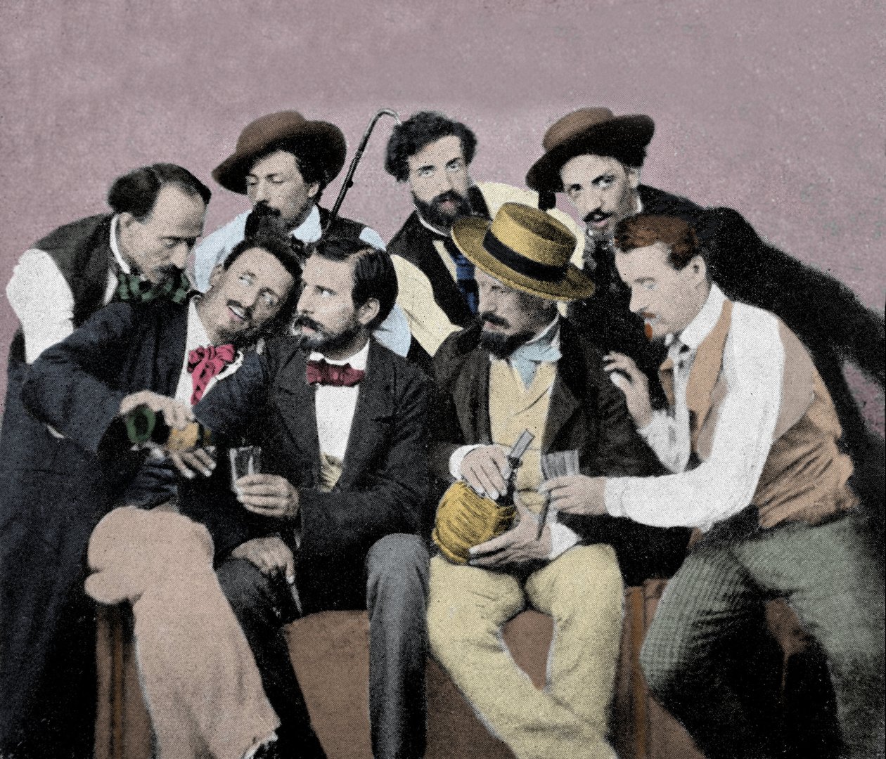 Grupo de artistas de retrato (Macchiaioli) em Florença: entre eles Gaetano Bianchi, Cristiano Banti, Vito d