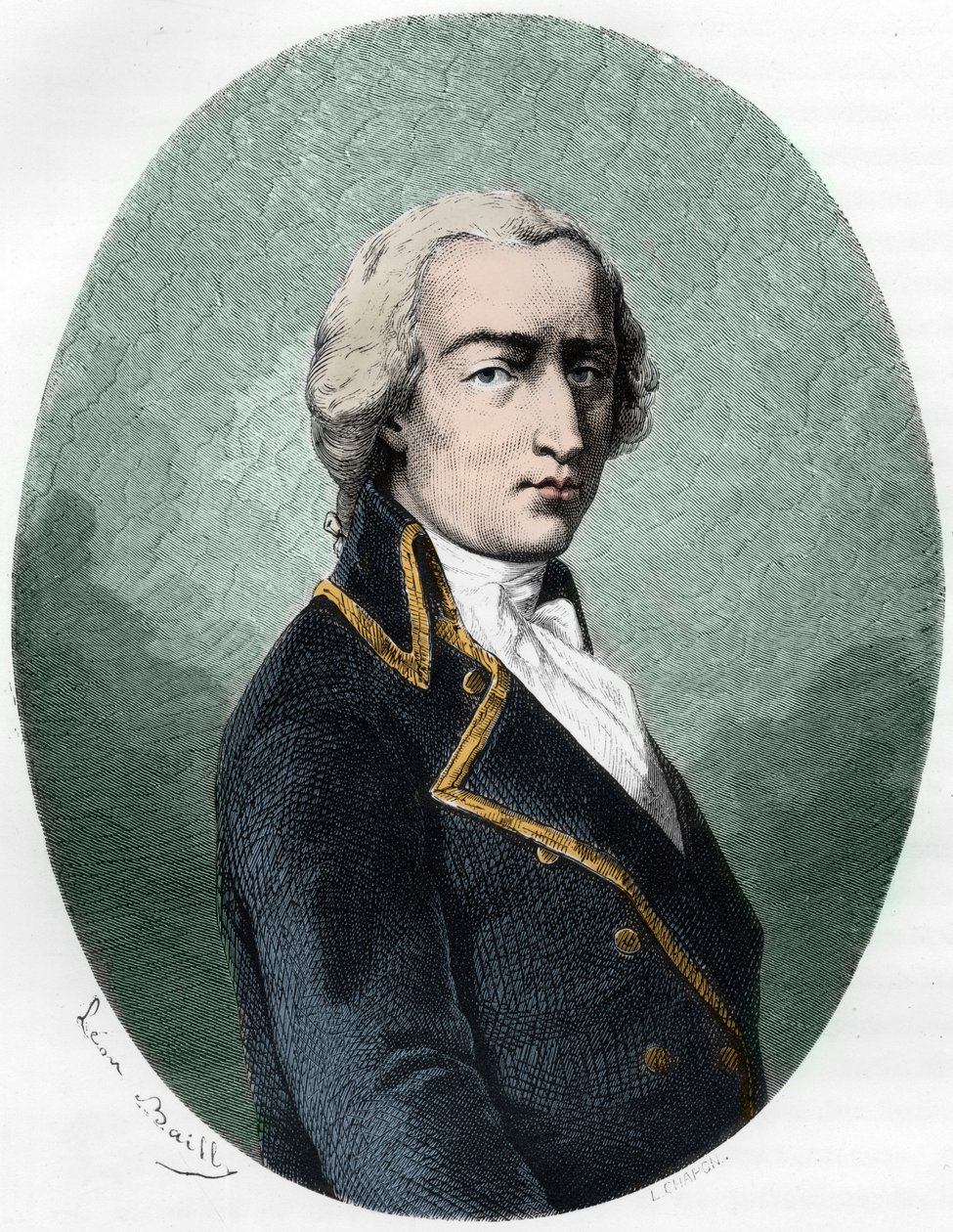 Retrato de ARMAND LOUIS de GONTAUT BIRON, DUC DE LAUZUN, soldado francês - Retrato de Armand-Louis de Gontaut Biron Duke de Lauzun (Biron-Lauzun) (1758-1793) - Gravura de 1863 em "Le Livre Rouge - Histoire De L