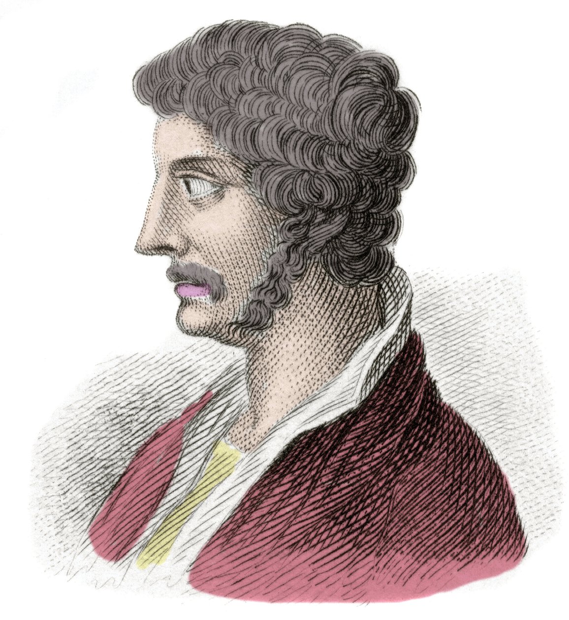 Retrato de Alcibiade (Alkibiads Kleiniou Scambonides) (450-404 AC), estadista e general ateniense. Gravura do século XIX. Milanês de Anonymous Anonymous