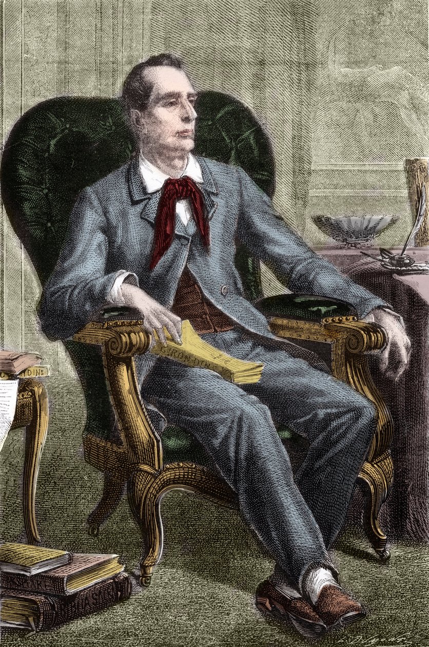 Retrato de Alphonse de Lamartine (1790-1869) - Retrato de Alphonse de Lamartine (1791-1869), escritor e político francês - Gravura em "Histoire des Girondins" de Alphonse de Lamartine (1790-1869) 1865-1866 - Coleção particular de Anonymous Anonymous