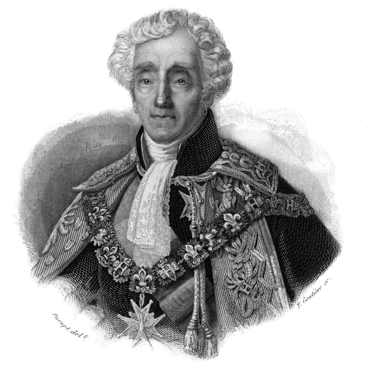Retrato de Ambroise Polycarpe La Rochefoucauld Doudeauville (Ambroise-Polycarpe La Rochefoucauld-Doudeauville) (1765-1841) em "Retratos e história de homens úteis: homens e mulheres de todos os países e condições, que tem a aquisição de homens" publ de Anonymous Anonymous