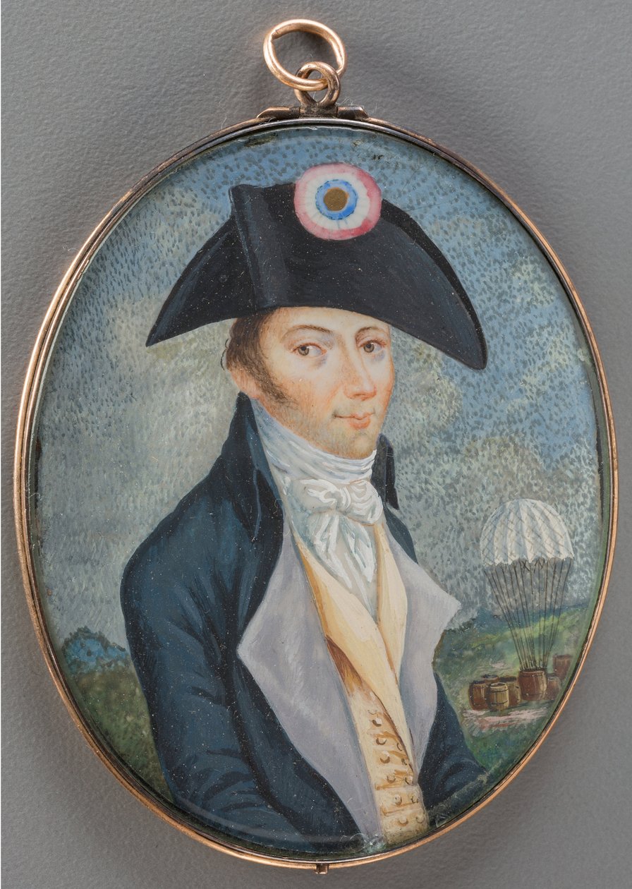 Retrato de Andre Jacques Garnerin (1769-1823), Anónimo . Aguarela, Gouache na buzina, Fim do século XVIII. Coleção Particular de Anonymous Anonymous