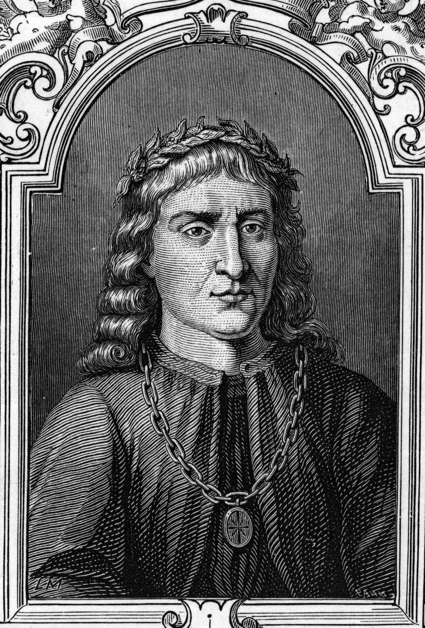 Retrato de Andrea Mantegna (1431-1506) pintora italiana. Gravura de 1859 em "as galerias da Europa - Itália" de Armandaud. Colecção privada. de Anonymous Anonymous