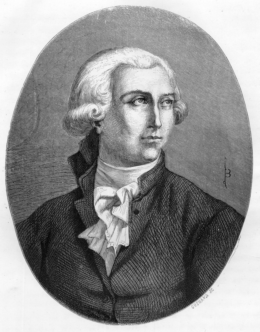 Retrato de Antoine Laurent Lavoisier (1743-1794), químico francês - Gravura de 1863 em "Le Livre Rouge - Histoire De L