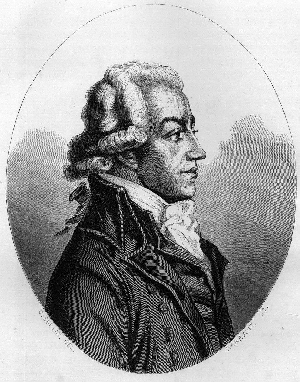 Retrato de Antoine Pierre Joseph Marie Barnave (1761-1793) político francês - Gravura de 1863 em "O Livro Vermelho - Histoire De L