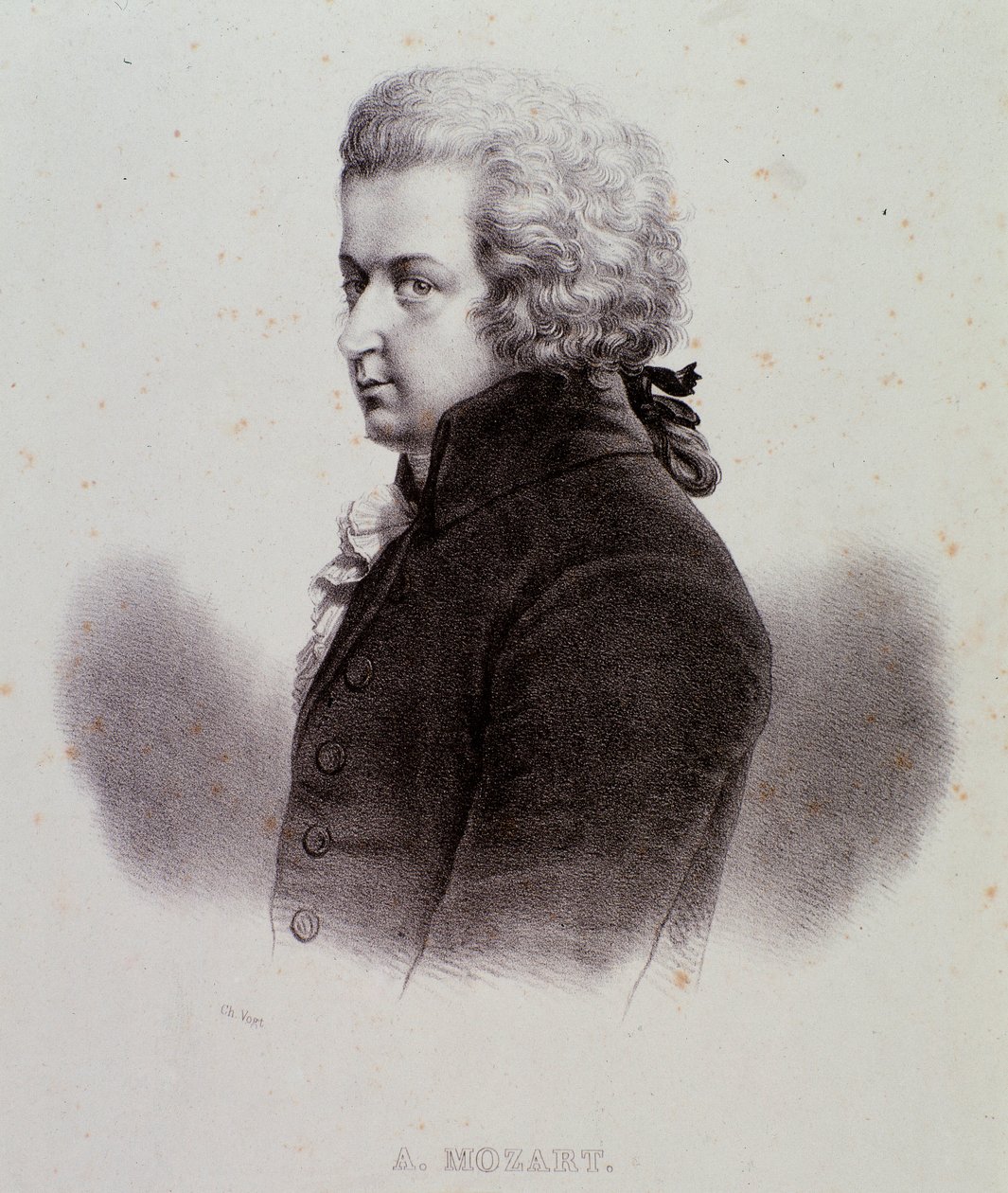 Retrato do compositor austríaco Wolfgang Amadeus Mozart (1756-1791) Gravura. Século XIX. Coleção particular milanesa de Anonymous Anonymous