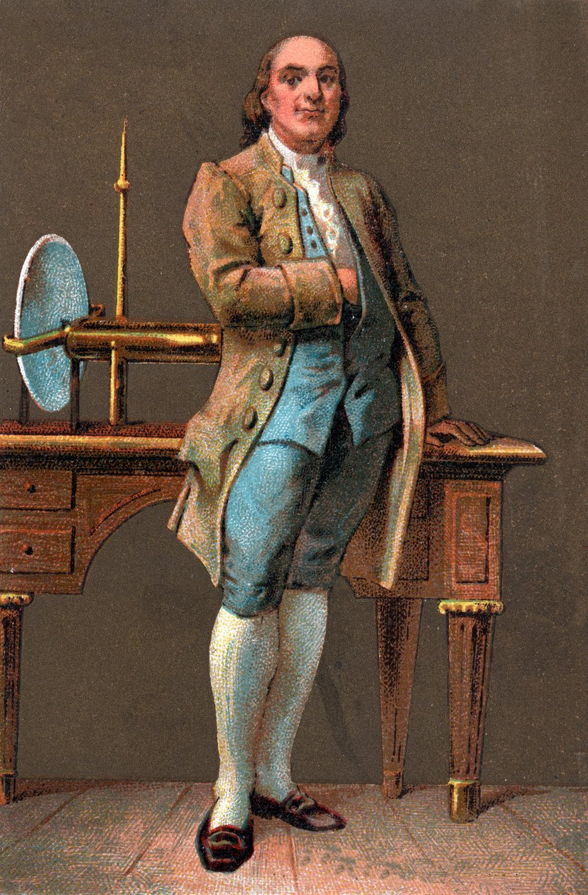 Retrato de BENJAMIN FRANKLIN (1706-1790) tipógrafo, editor, cientista, inventor, estadista e diplomata americano. Cromolitografia Coleção privada de Anonymous Anonymous