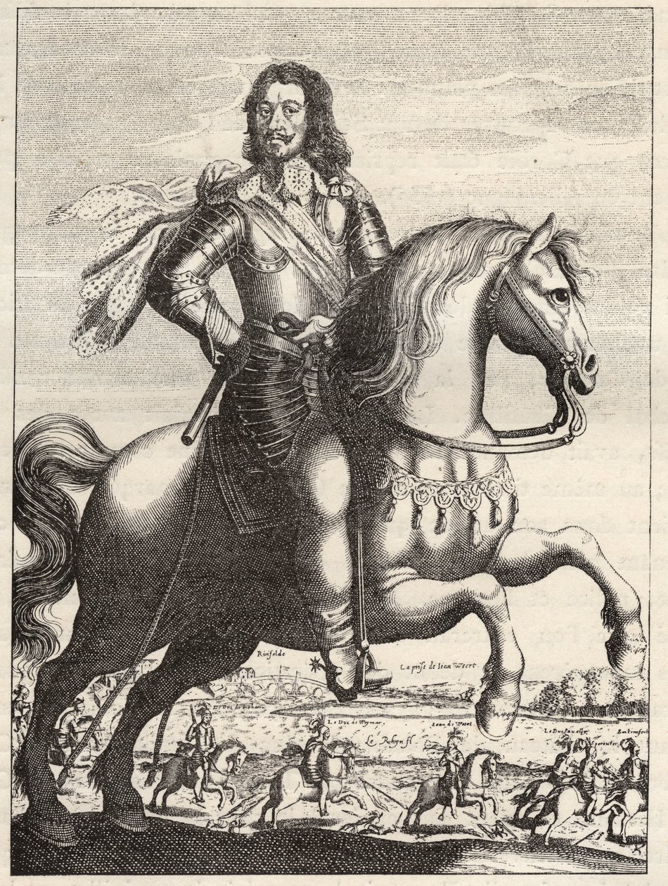 Retrato de Bernardo de Saxônia Weimar (Saxônia - Weimar) (1604-1639) com a representação da captura de João de Werth pelo Duque Bernardo e Duque de Rohan. Gravura do século XVII. Coleção particular. de Anonymous Anonymous
