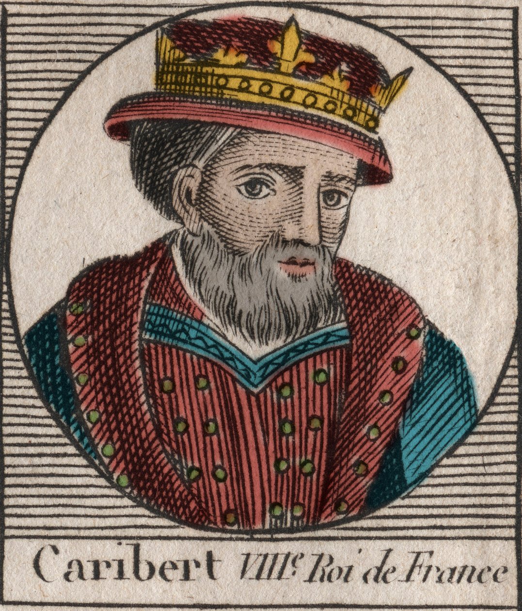 Retrato de Caribert, Rei dos Francos (561-567) - Caribert ou Charibert (d.567) Rei dos Francos - gravura de "Instruction sur l