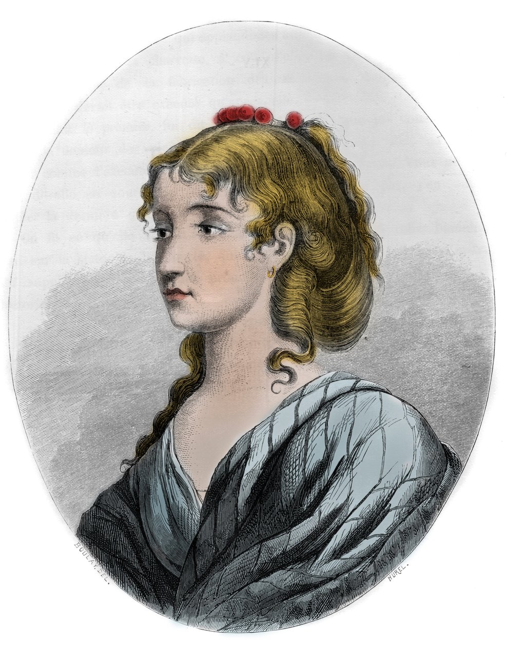 Retrato de Cecile Aimee Renault (1774-1794), revolucionária francesa - Gravura de 1863 em "Le Livre Rouge - Histoire De L