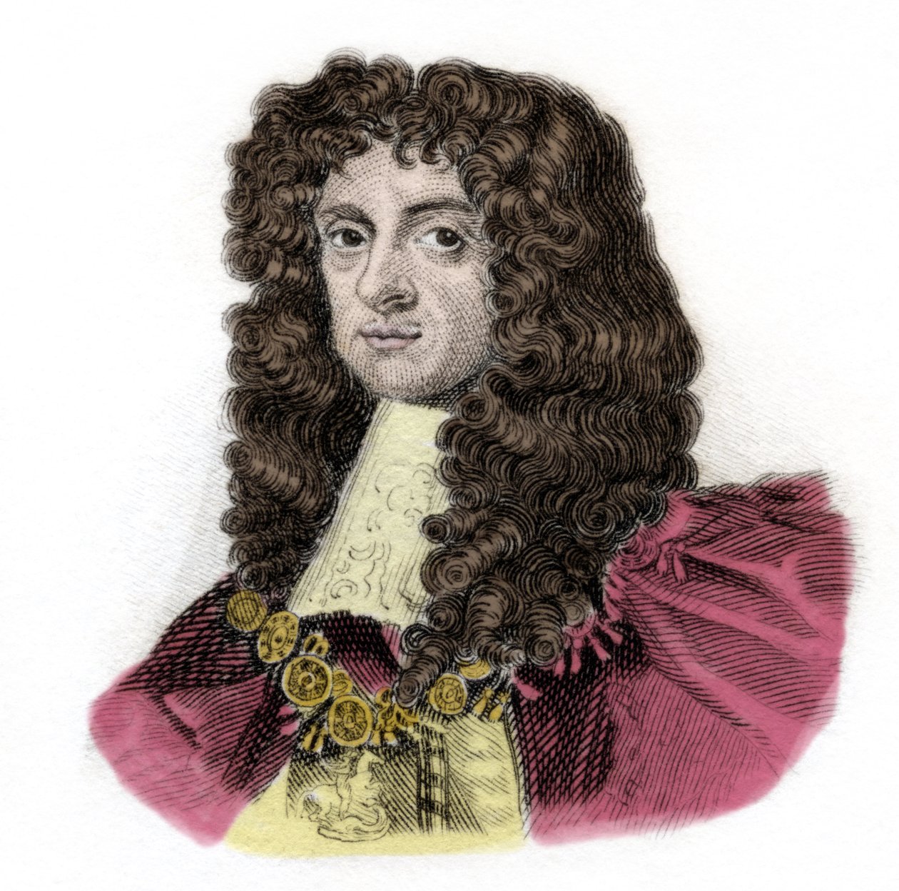 Retrato de Carlos II (1630-1685) Gravura do Rei de Inglaterra do século XIX. Milanês de Anonymous Anonymous