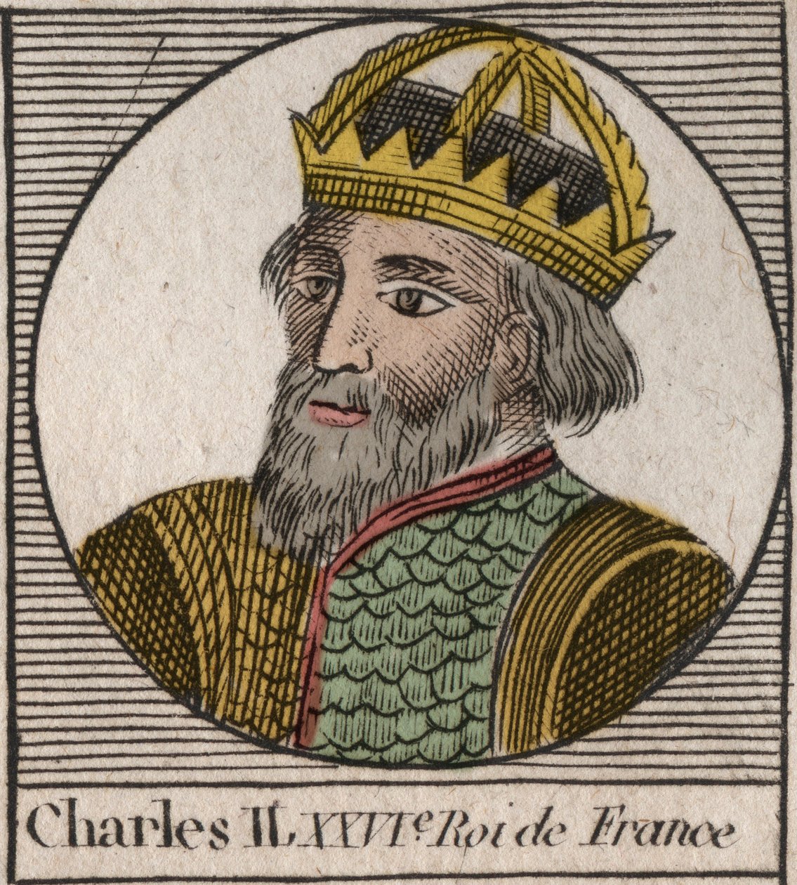 Retrato de Carlos II o Careca (823-877), Rei da França - Carlos II (823-877) o Careca - gravura de "Instruction sur l