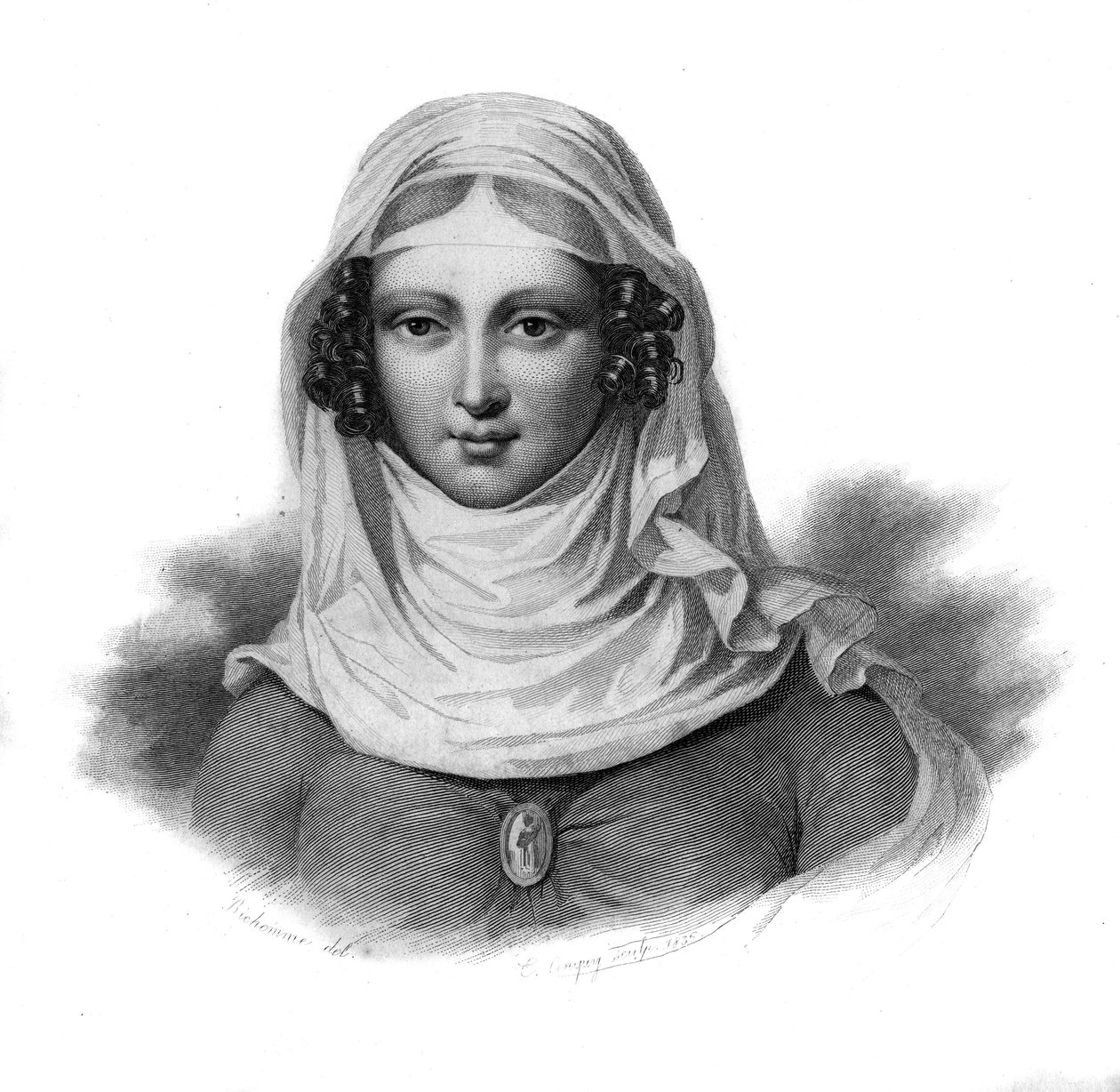 Retrato de Clemence Isaure, senhora de Toulouse que teria vivido no século XIV em "Portraits et histoire des hommes utile: hommes et femmes de tous pays et de tous conditions, qui acquis les droits à la recognition des hommes" publicado e propaga b de Anonymous Anonymous