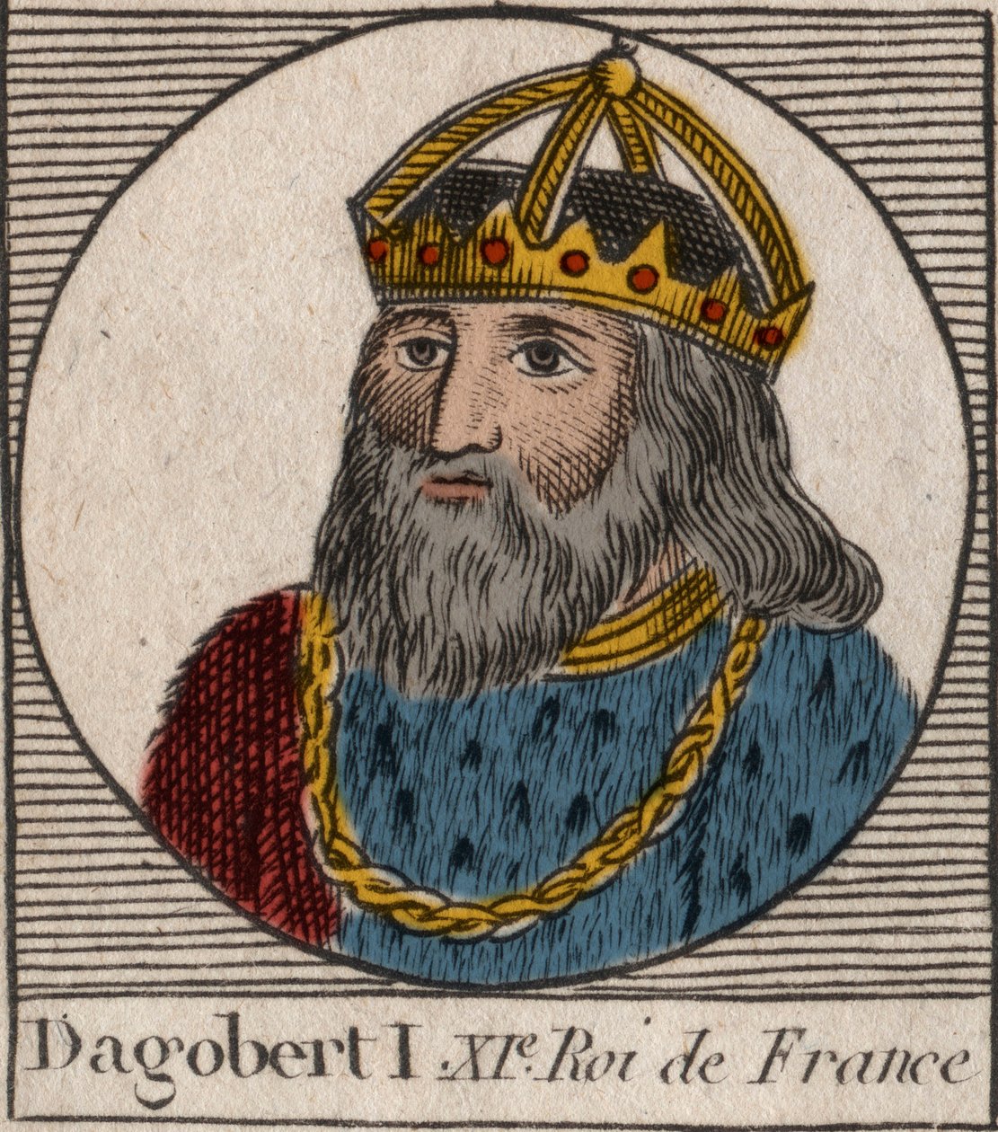 Retrato de Dagobert, Rei dos Francos de 628 a 638 - Dagobert (605-39) Rei dos Francos - gravura de "Instruction sur l