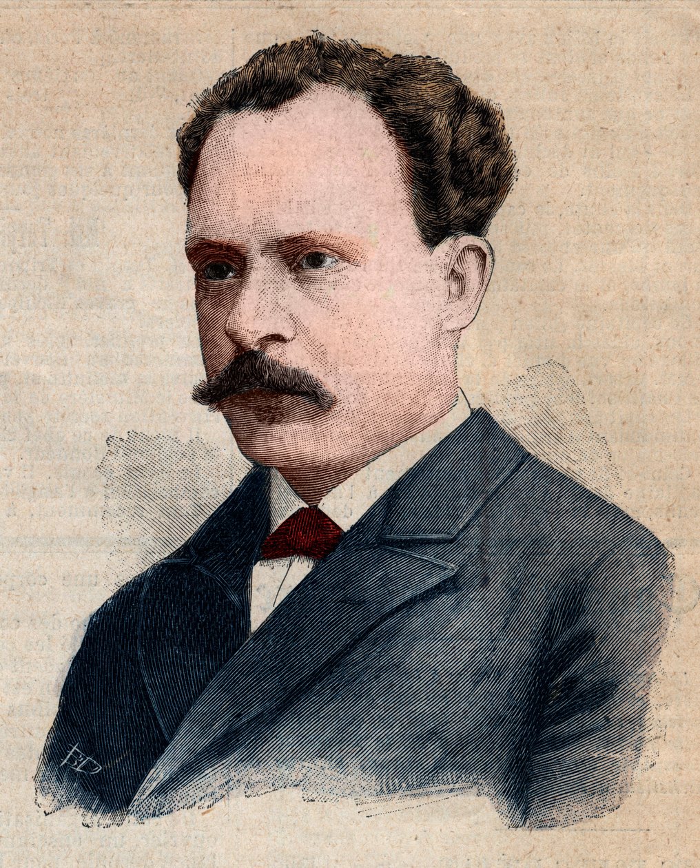 Retrato de Eugene Turpin (1848-1927), químico especializado em explosivos. Gravura em "Le petit Parisien", de 1891. Coleção particular. de Anonymous Anonymous