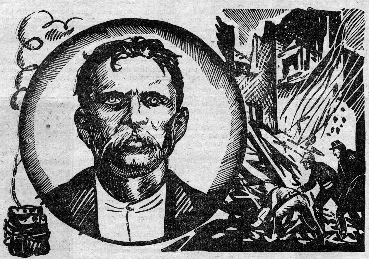 Retrato de François Claudius Koenigstein dit Ravachol (1859-1892), terrorista e anarquista. Ilustração tirada de "Le petit journal illustrious" 1931 de Anonymous Anonymous