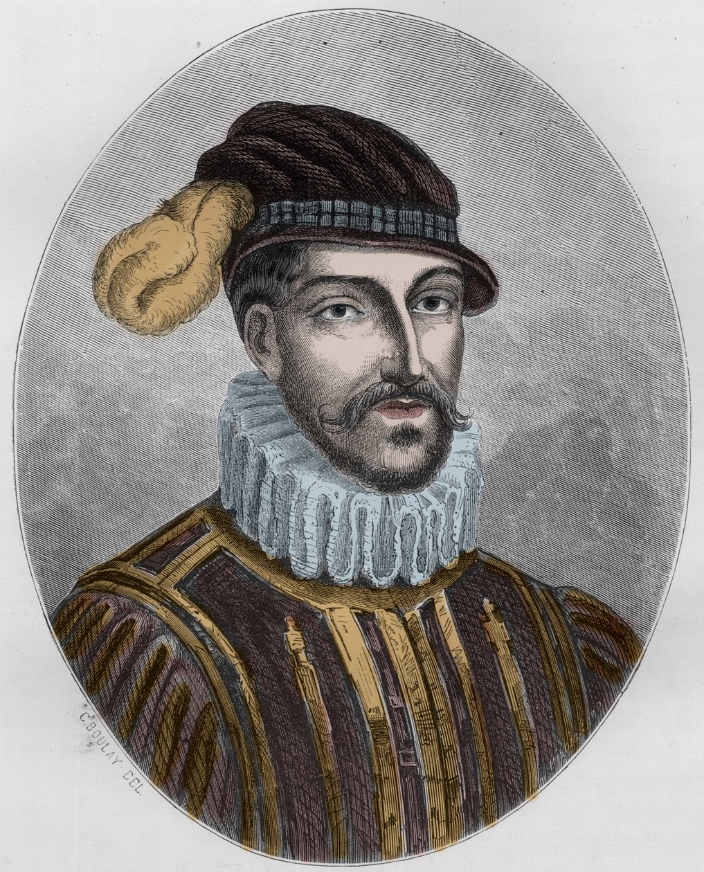 Retrato de Gabriel de Lorges, Conde de Montgommery (1530-1574) - Gravura de 1863 em "Le Livre Rouge - Histoire De L