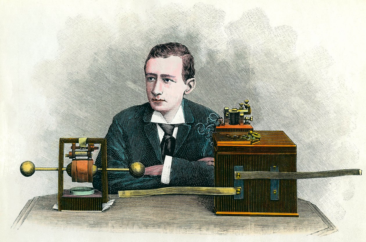 Retrato de Guglielmo Marconi (1874-1937), físico italiano, inventor do telégrafo. Gravura por volta de 1900 Coleção particular de Anonymous Anonymous