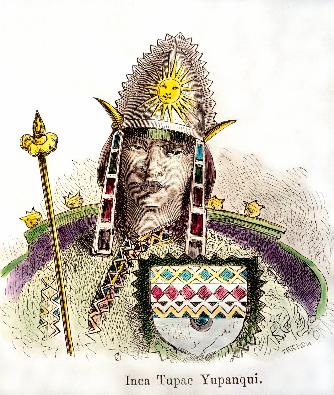 Retrato do Imperador Inca Tupanqui Tupac Yupanqui (regnant de 1471-1493). Gravura do século XIX Coleção particular de Anonymous Anonymous