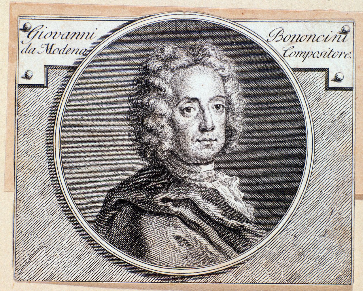 Retrato do compositor e violoncelista barroco italiano Giovanni Battista Bononcini (Gravura. século 18) de Anonymous Anonymous