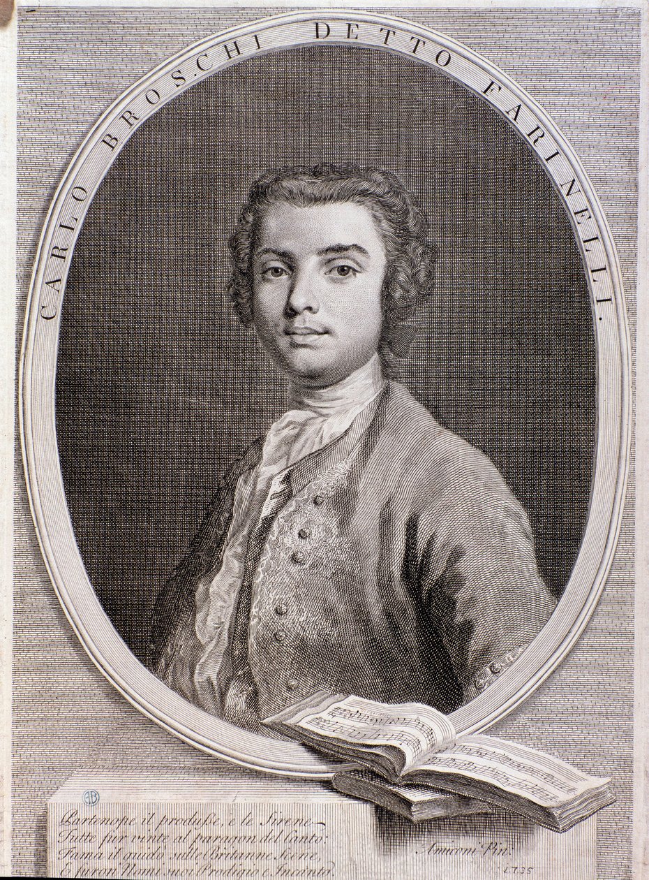 Retrato do castrato italiano Carlo Broschi chamado Farinelli (Gravura. 1735) de Anonymous Anonymous
