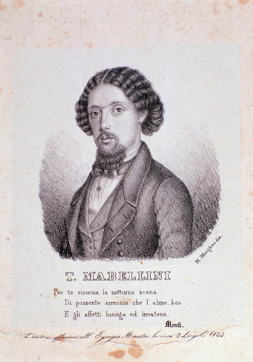 Retrato do compositor italiano Teodulo Mabellini (1817-1897) Gravura. 1843. Coleção particular milanesa de Anonymous Anonymous