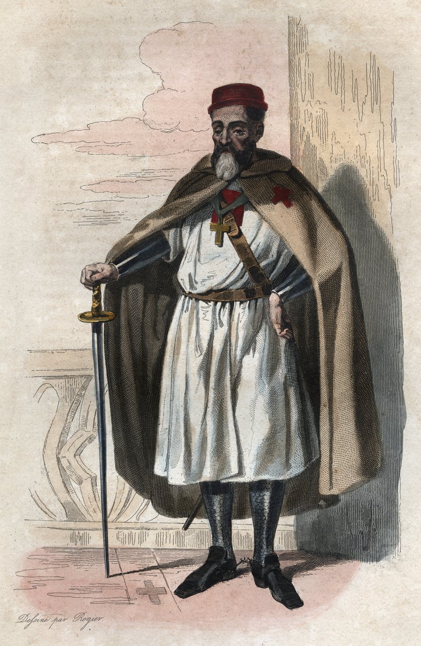 Retrato de Jacques de Molay (Jacques de Molay) (Molai) (1243-1314), Grão Mestre dos Templários. ilustração de "Le Plutarque Français" de Edmond Mennechet de Anonymous Anonymous