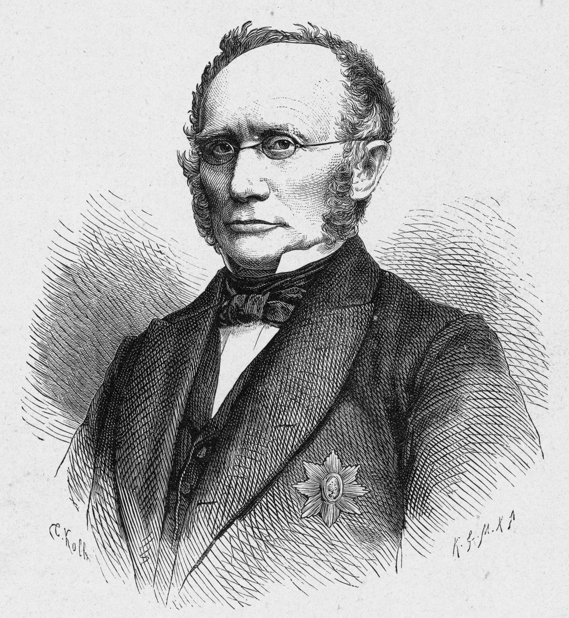 Retrato de Ludwig Windthorst (1812-1891), político católico alemão. Gravura em "Les Missions Catholiques au XIXeme Siecle", de Louis-Eugene (Louis Eugene) Louvet. coleção particular. de Anonymous Anonymous