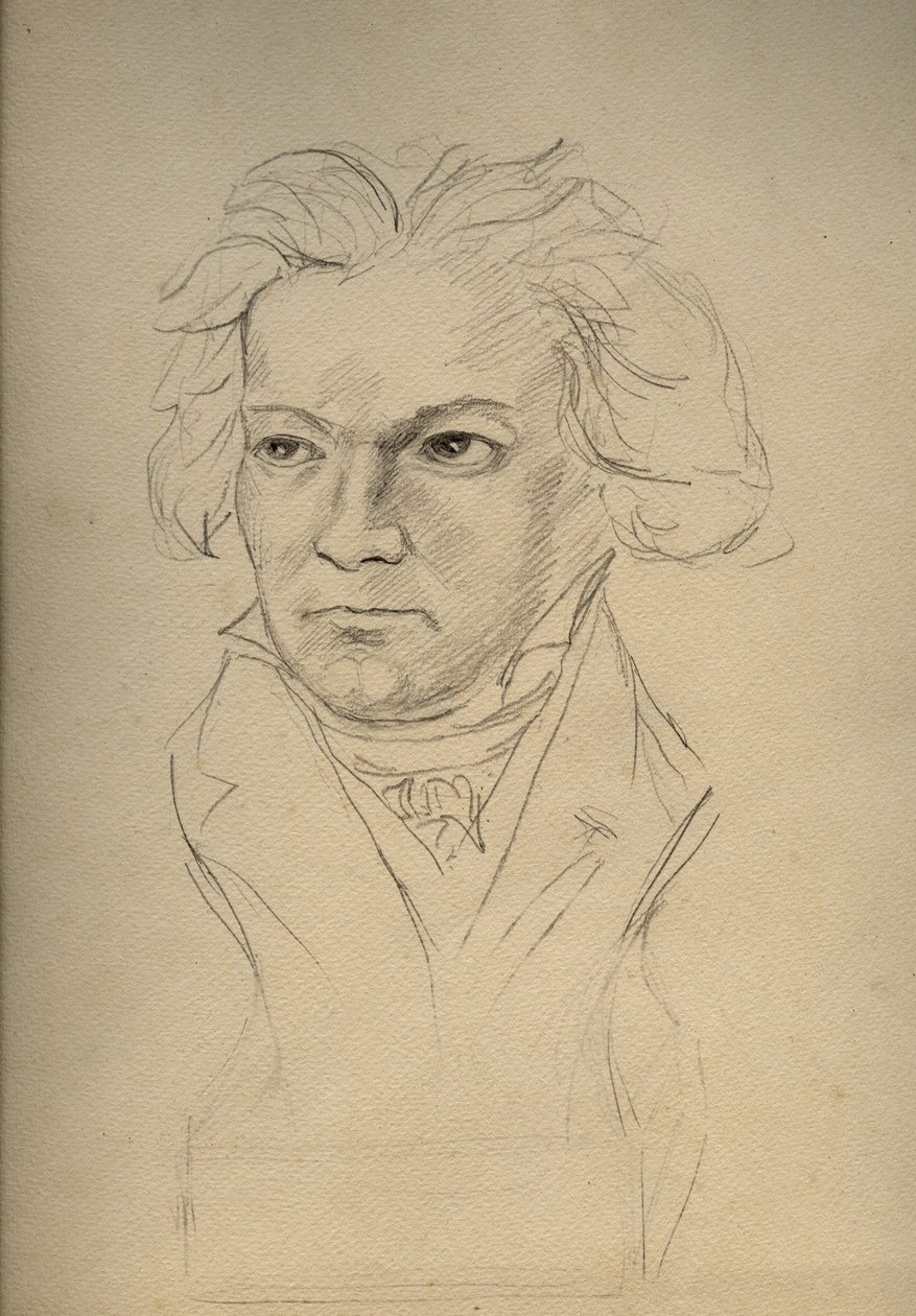 Retrato de Ludwig van Beethoven (1770-1827) Compositor alemão - desenho anónimo do início do século XX - Colecção privada - de Anonymous Anonymous