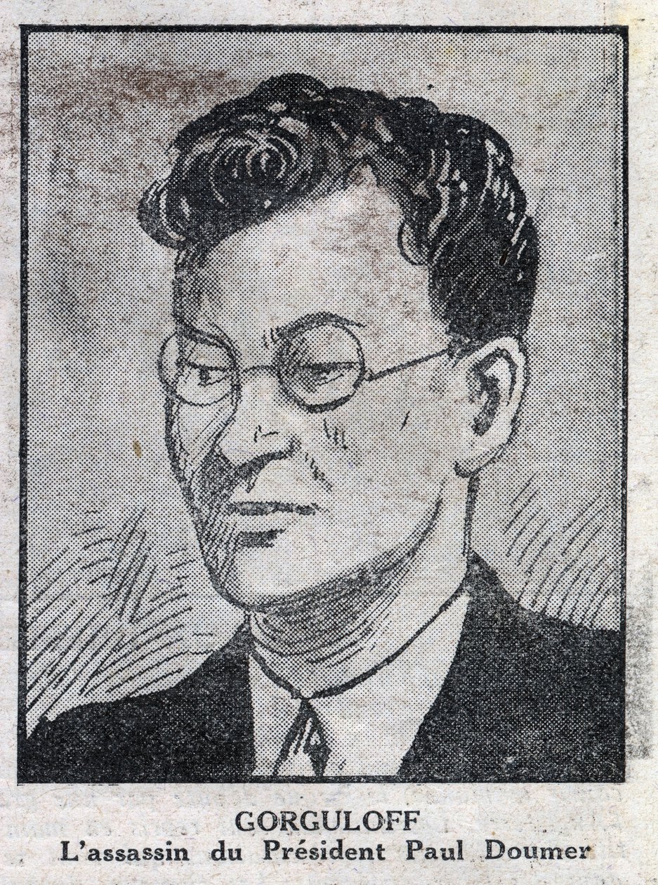 Retrato de Paul Gorgulov ou Gorguloff (1895-1932), assassino do presidente francês Paul Doumer (1857-1932). Gravura em "L