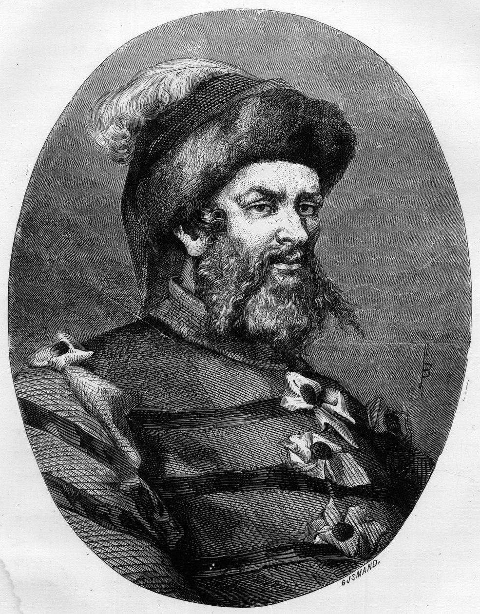 Retrato de Philippe Guillery (Guilleri) (1566-1608) brigand francais - Gravura de Leon Bailly de 1863 em "Le Livre Rouge - Histoire De L