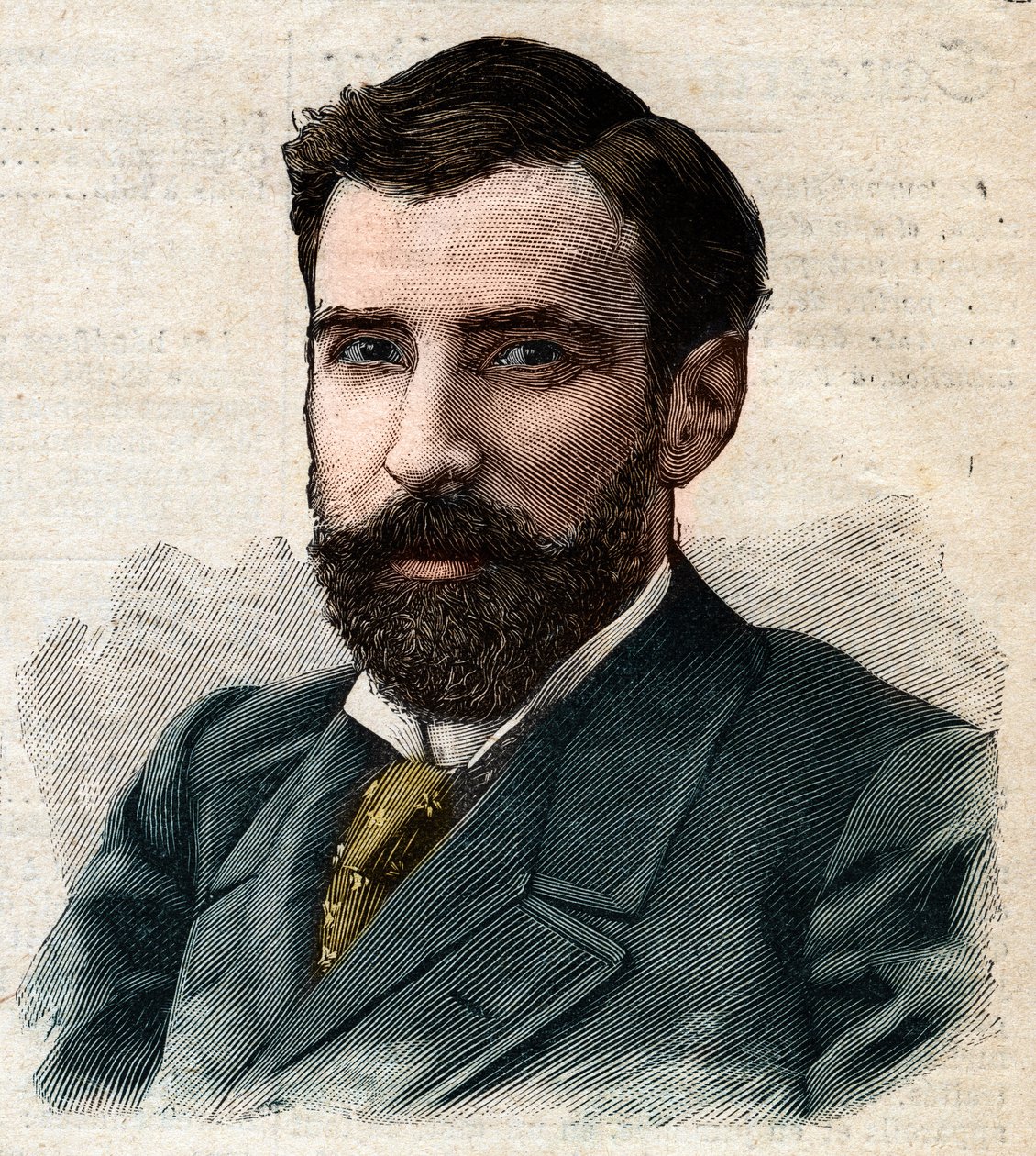 Retrato de Pietro Paolo Savorgnan di Brazza ou Pierre Paul Francois Camille Savorgnan de Brazza em francês (1852-1905) Governador Geral do Congo Francês. Gravura em "Le Petro Parisien" (Le Petro Parisien) de Anonymous Anonymous