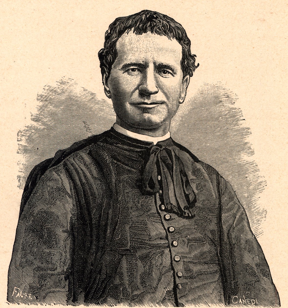 Retrato de São João Bosco ou Dom Bosco (Giovanni Melchior Bosco) (1815-1888) Século XIX (gravura) de Anonymous Anonymous