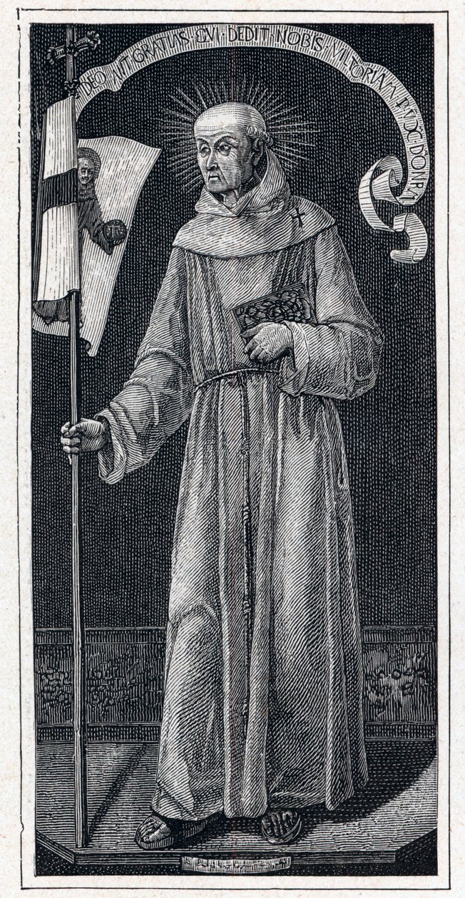 Retrato de São João de Capistrano (Giovanni da Capestrano) (1386-1456), franciscano italiano. Do século XV, pintura de Bartolomeo Vivarini. Gravura em "Les Missions Catholiques au XIXeme Siecle", de Louis-Eugene (Louis Eugene) Louvet. co de Anonymous Anonymous