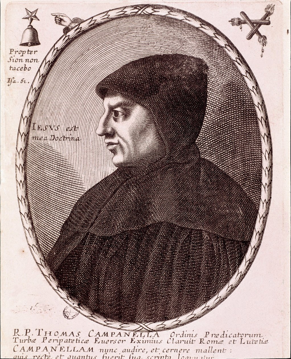 Retrato de Tommaso Campanella, monge dominicano e filósofo. Gravura. de Anonymous Anonymous