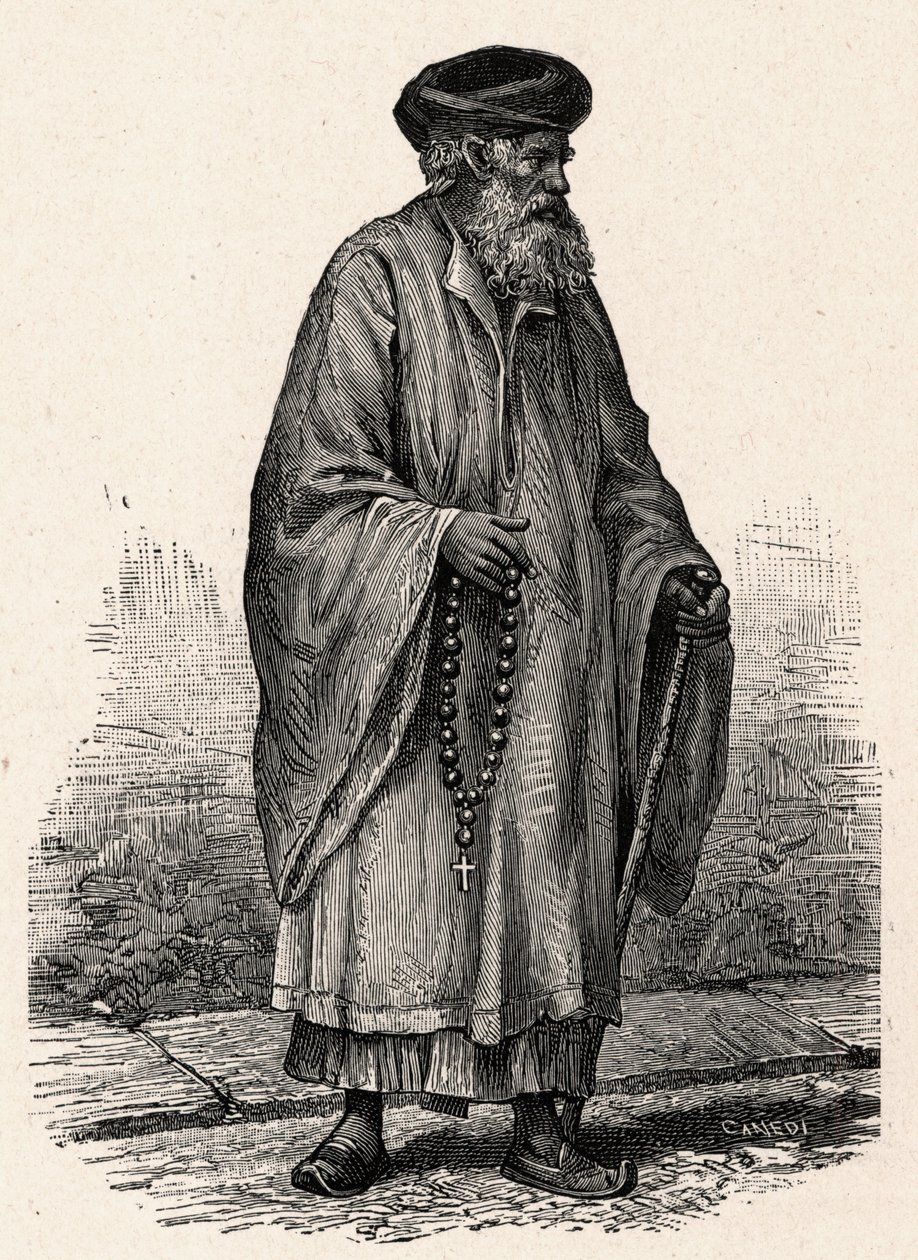 Retrato de um copta católico de Zifte, no Egipto. Gravura em "Les Missions Catholiques au XIXeme Siecle" de Louis-Eugene (Louis Eugene) Louvet. coleção particular. de Anonymous Anonymous
