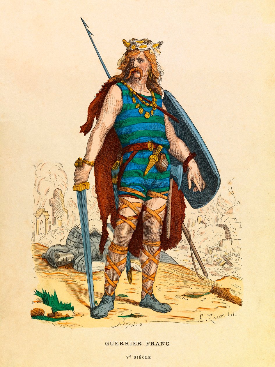 Retrato de um guerreiro Franc durante a Antiguidade, gravura - coleção particular de Anonymous Anonymous
