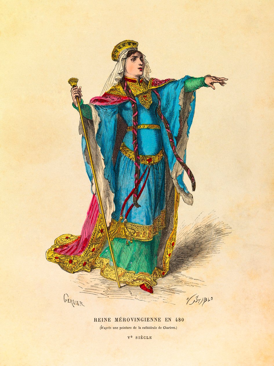 Retrato de uma rainha merovíngia em 480 d.C., gravura - coleção particular de Anonymous Anonymous