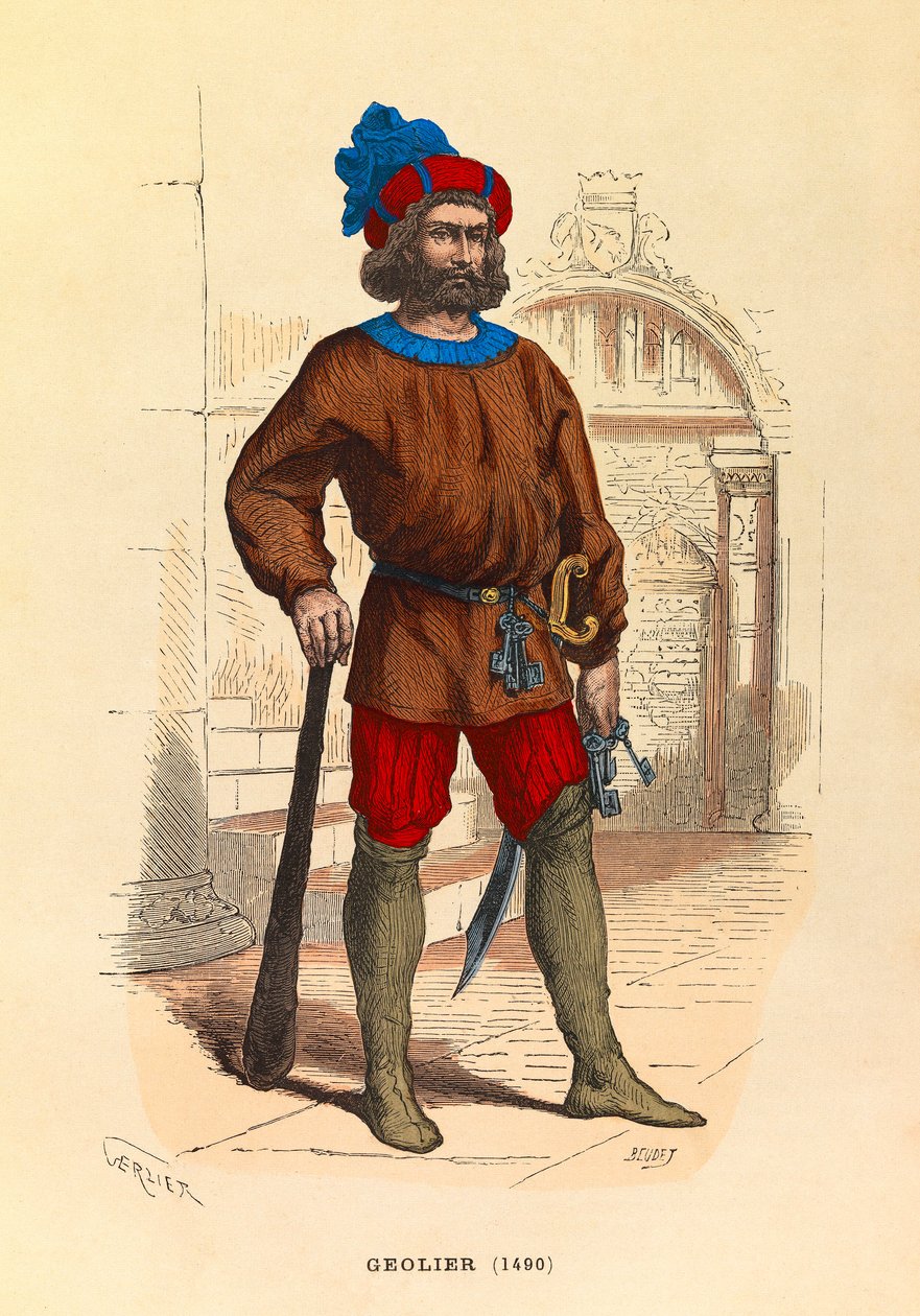 Retrato de um geolier em Paris em 1490, gravura - coleção particular de Anonymous Anonymous