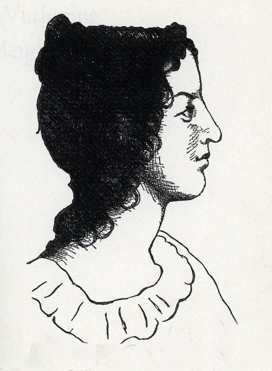 Retrato da escritora britânica Emily Bronte (1818-1848) (gravura de "Les Hauts de Hurlevent") de Anonymous Anonymous
